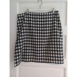 Talbots black white buffalo plaid woolblend skirt 16 lined preppy classic